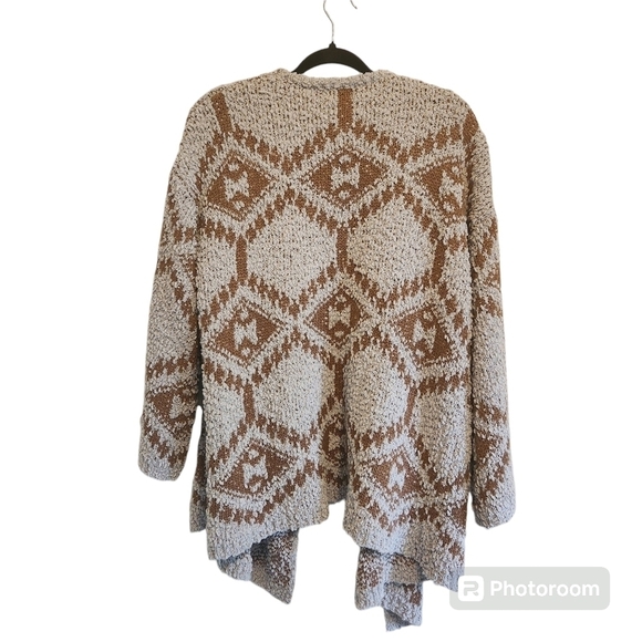 POL GRAY & BROWN WATERFALL AZTEC OPEN DRAPE COZY CARDIGAN SWEATER SIZE S - Picture 4 of 9